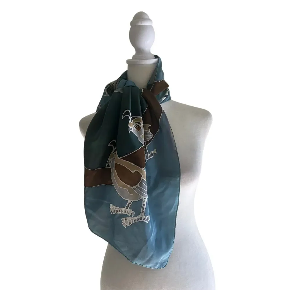 Deboragh McDonnell Signed Silk Scarf Hand Painted Birds 36x36 Designer Art Wrap